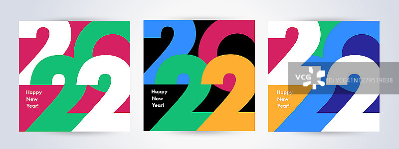 2022年新年海报创意概念套装。设计模板与印刷标志2022庆祝和季节装饰。图片素材