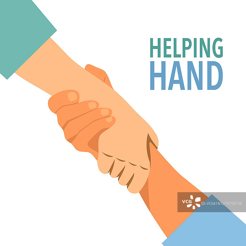 慈善标志的帮助手在平面设计。标志或手势的帮助和希望概念矢量插图在白色的背景。图片素材