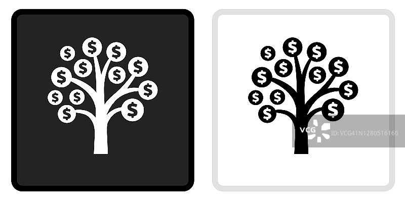 金钱树图标上的黑色按钮与白色翻转图片素材