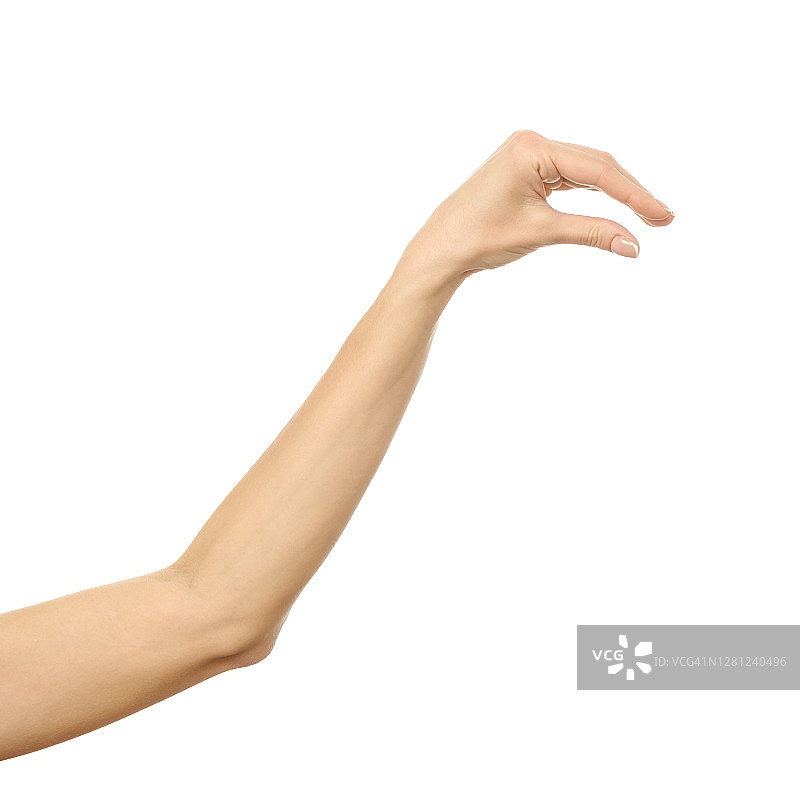 女人的手与法国美甲手势孤立在白色背景图片素材