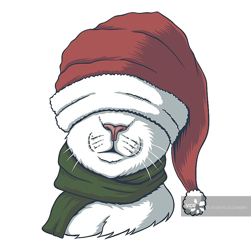 猫戴着圣诞老人的帽子为圣诞矢量插图图片素材