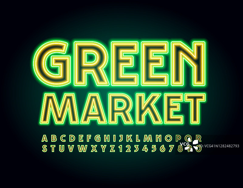 向量企业标志绿色市场。霓虹时尚字母和数字图片素材