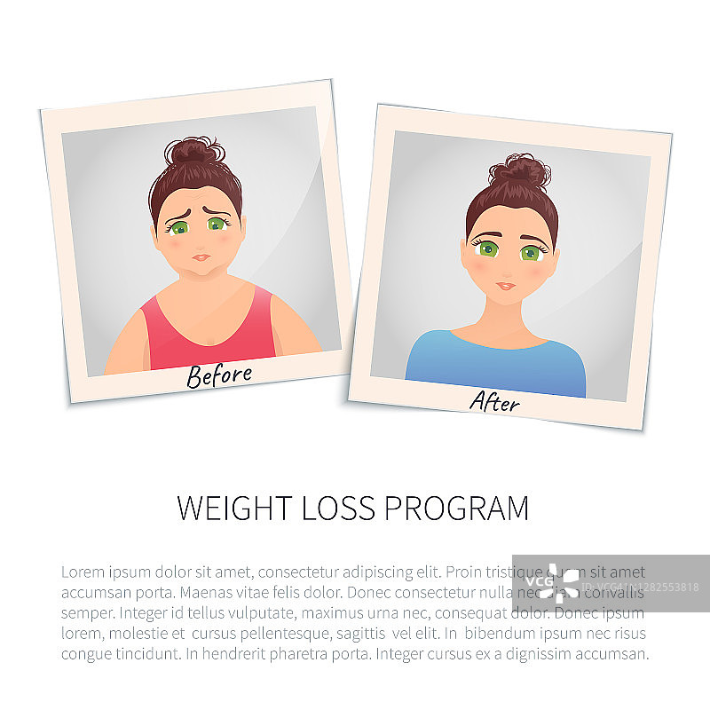一个女人减肥前后的插图图片素材