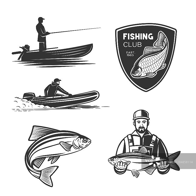 关于钓鱼主题的一套插图。图片素材
