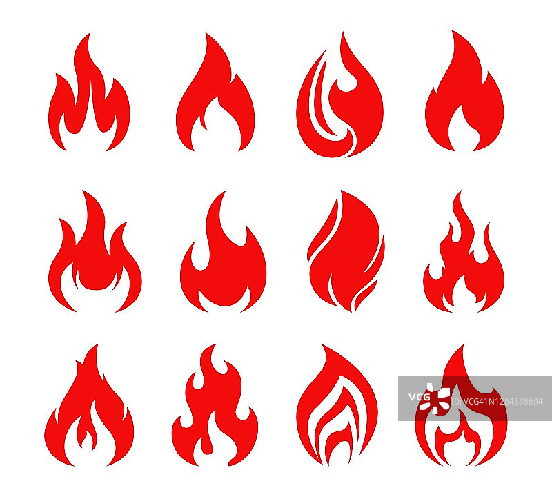 红色火焰孤立的图标，篝火或篝火图片素材