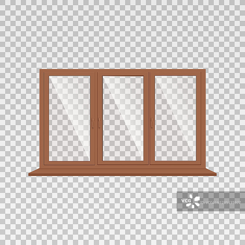 三节窗框与窗台现实向量插图孤立。图片素材