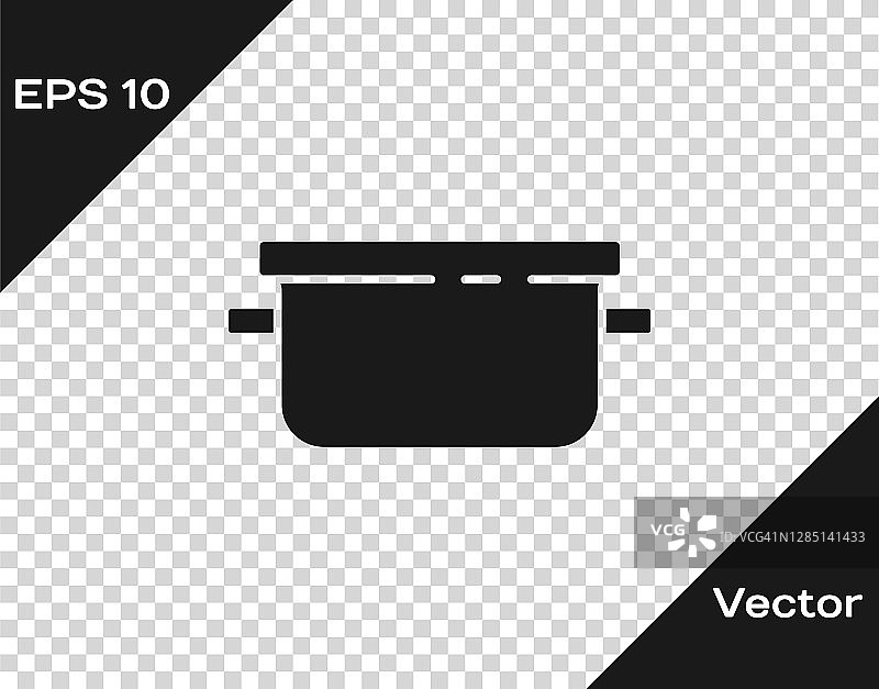 黑色烹饪锅图标孤立在透明的背景。煮或炖食物的象征。向量图片素材