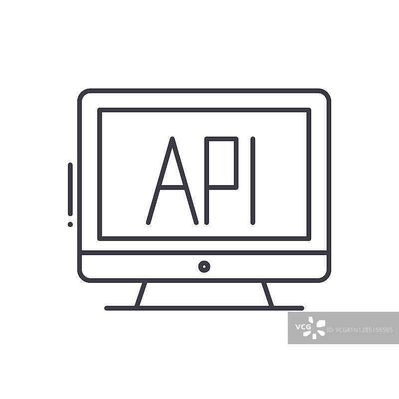 Api界面图标，线性孤立的插图，细线矢量，网页设计标志，轮廓概念符号与可编辑的白色背景笔触。图片素材