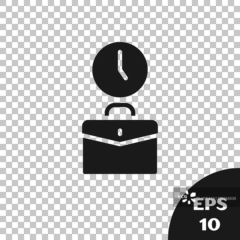 黑色工作时间图标隔离在透明的背景上。上班族。工作时间。商务公文包。向量图片素材