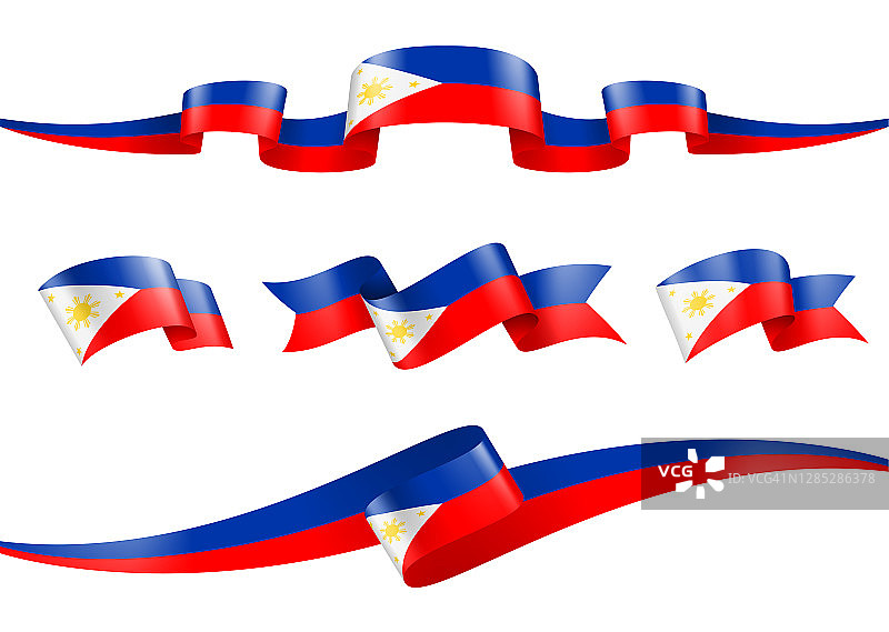 菲律宾旗丝带设置-矢量股票插图图片素材