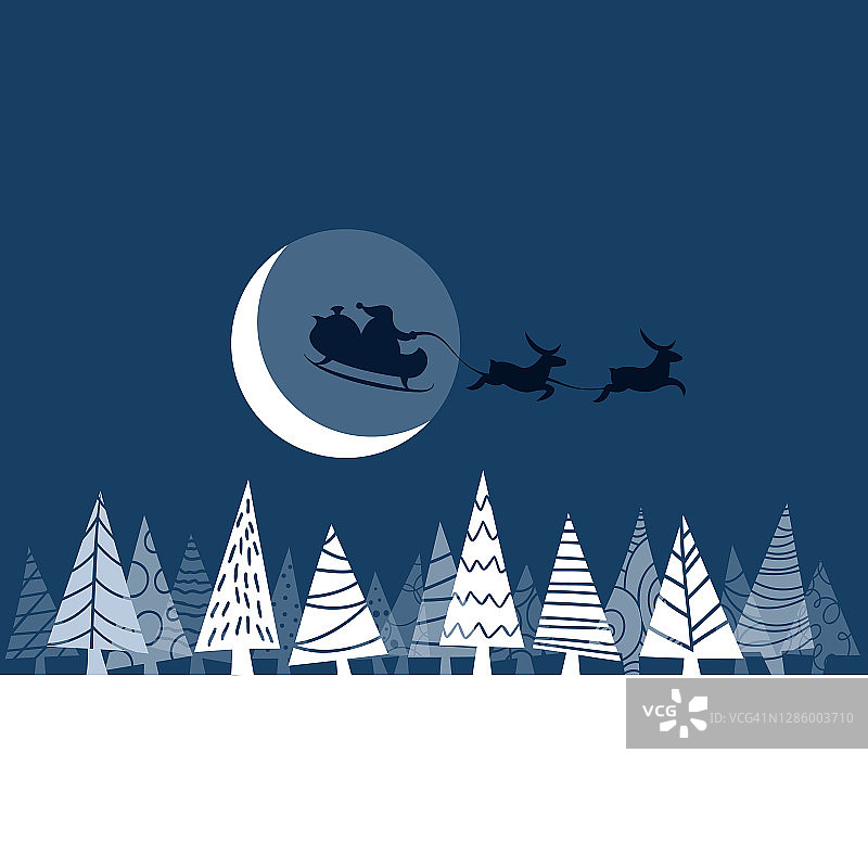 圣诞的月光下，圣诞老人和他的雪橇图片素材