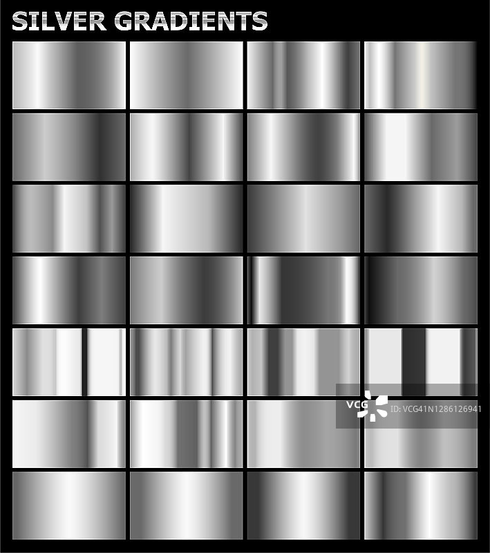 一组矢量银色梯度。金属灰色调色板系列。设计元素为网页，插图，广告横幅等。图片素材