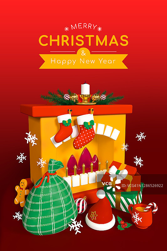 圣诞快乐，新年快乐-彩色3d插图图片素材