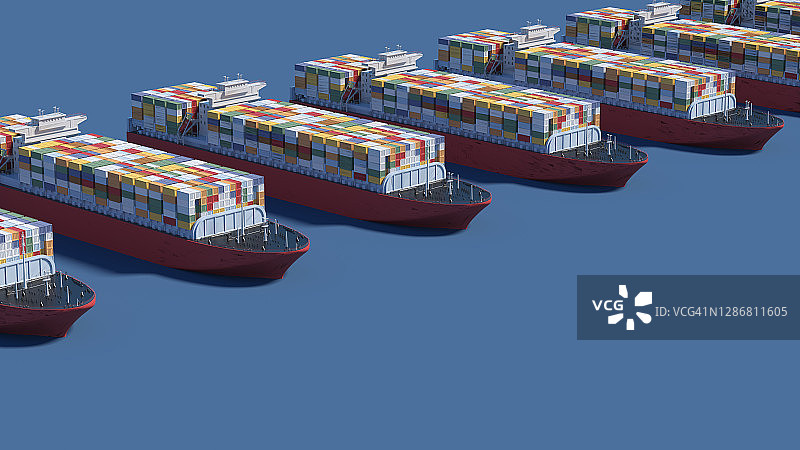 三维渲染的港口和大货轮图片素材
