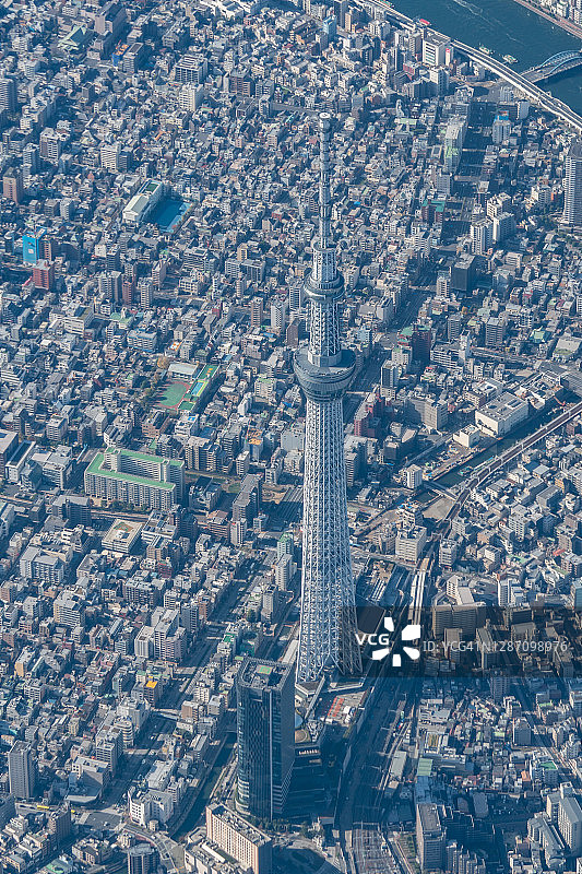 东京天空树从飞机上鸟瞰日本东京图片素材