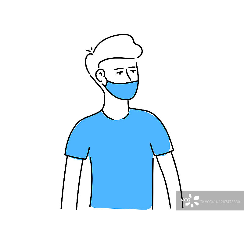 男人戴着一个保护面具矢量插图在一个平坦的风格图片素材