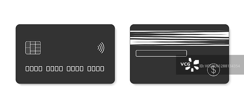 信用卡。借记卡。概念黑色塑料银行卡设计模板，孤立的信用卡或借记卡模型。矢量图图片素材