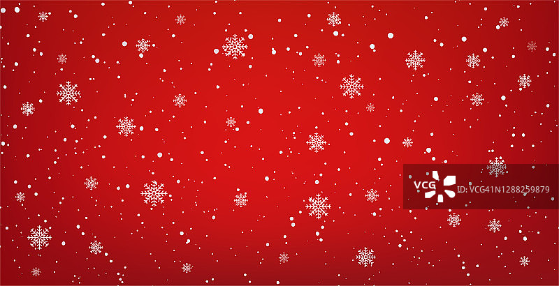 雪白的红色背景与飘落的雪花。圣诞节冬天的雪花飘落着雪白的雪花。图片素材