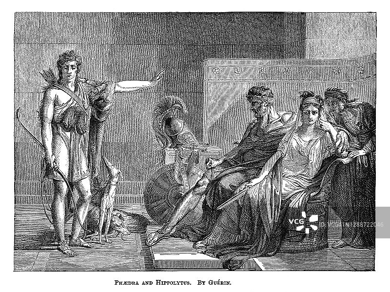 菲德拉和希波吕图斯的古董插图-皮埃尔-纳西斯Guérin (1774-1833)图片素材