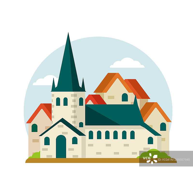 爱沙尼亚首都塔林的旅游景点。圣奥拉夫教堂。历史悠久的欧洲城市。基督教的寺庙。白塔。带有红色屋顶的中世纪小镇元素。图片素材