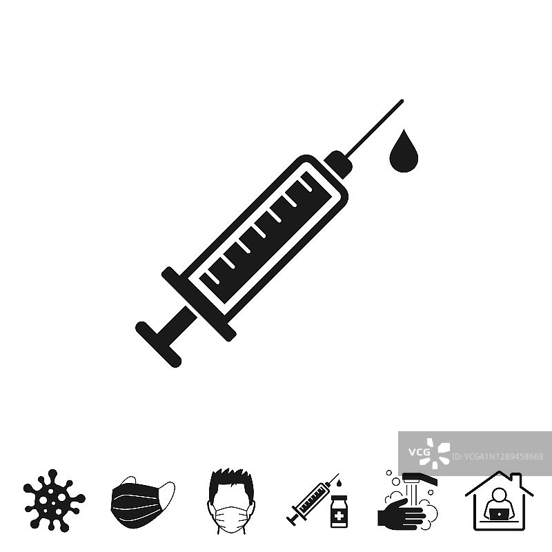 注射器注射-接种疫苗。白色背景上的图标设计图片素材
