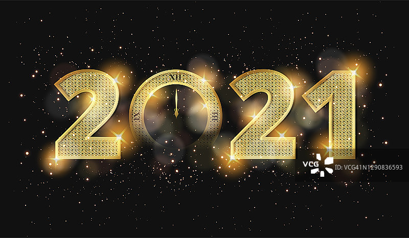 新年前夕2021花金色党横幅或庆祝海报和烟花模板图片素材