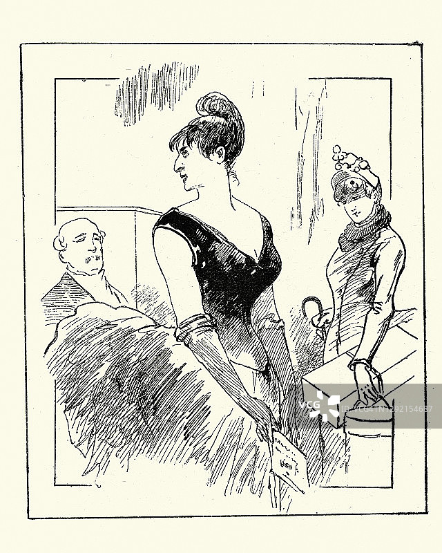 19世纪，维多利亚时代的妇女正在炫耀她的新裙子图片素材