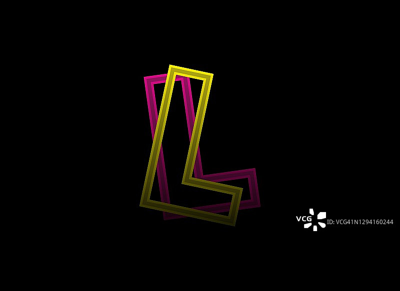 字母向量L设计，阴影字体标识。动态分裂粉红色，黄色的黑色背景。社交媒体，设计元素，创意海报，网页模板图片素材