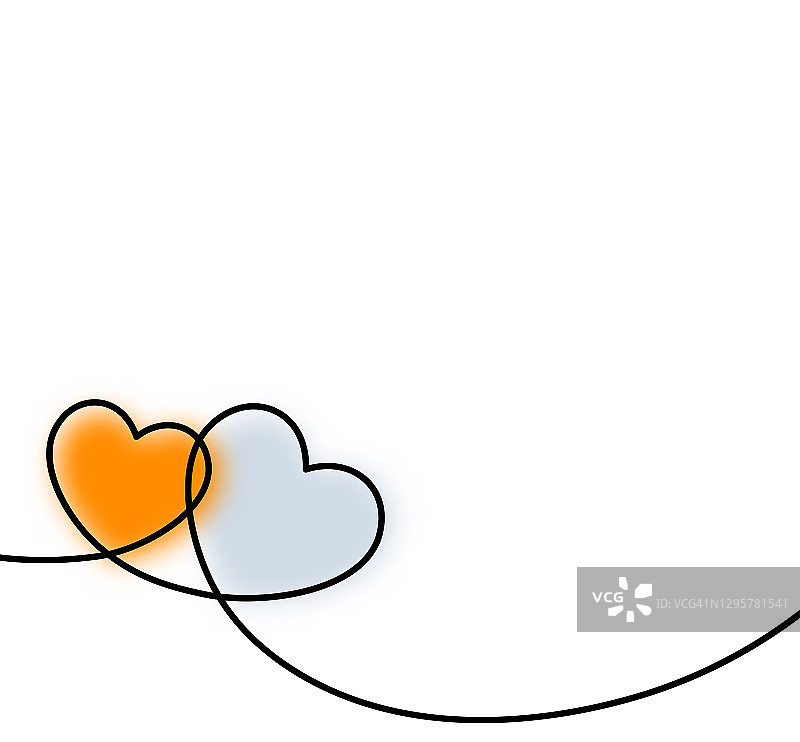 两颗模糊的灰色和橙色的心。图片素材