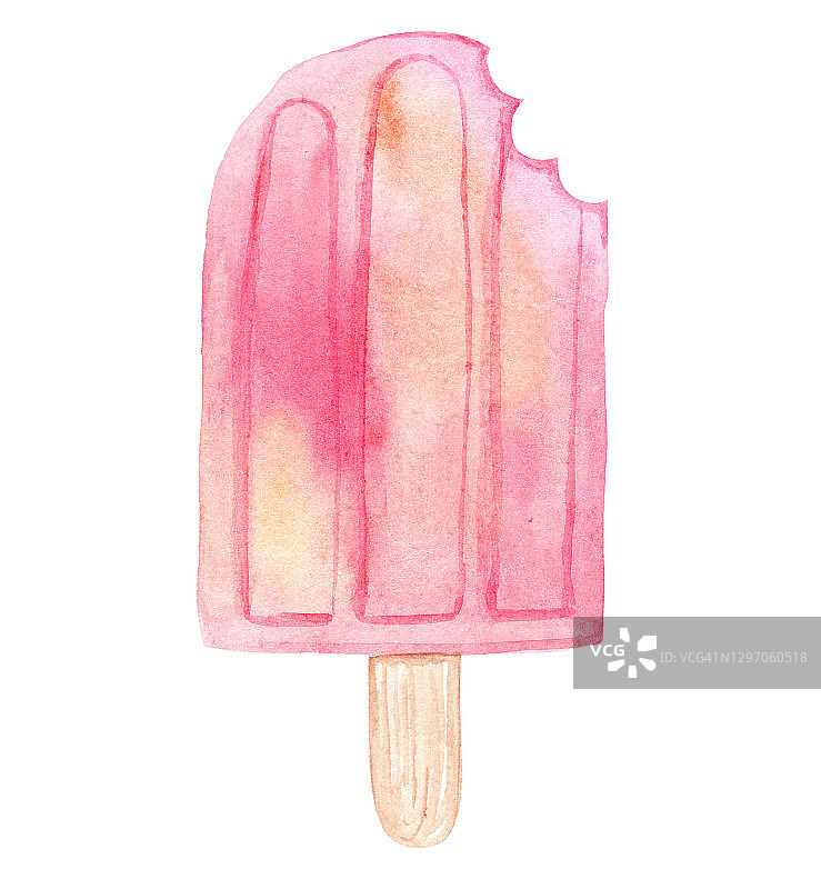 水彩手画粉色冰淇淋棒孤立在白色背景图片素材