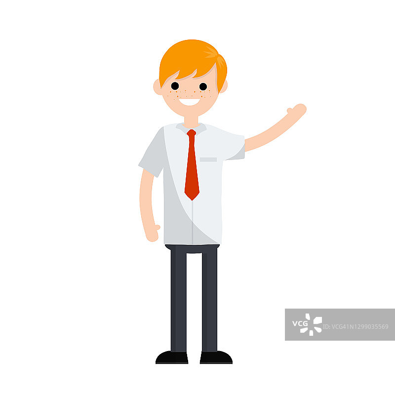 卡通平面插图-年轻的办公室男孩在白衬衫图片素材