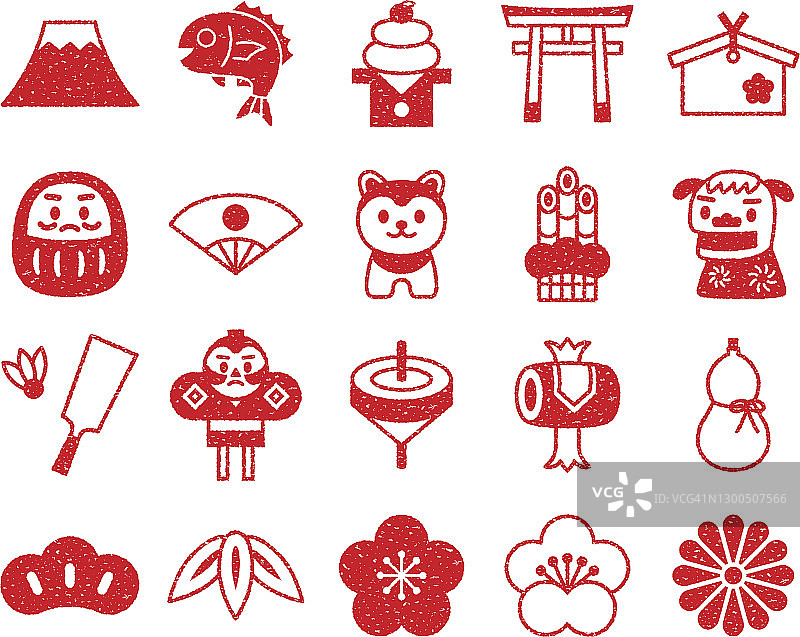 日本新年卡片图标集图片素材