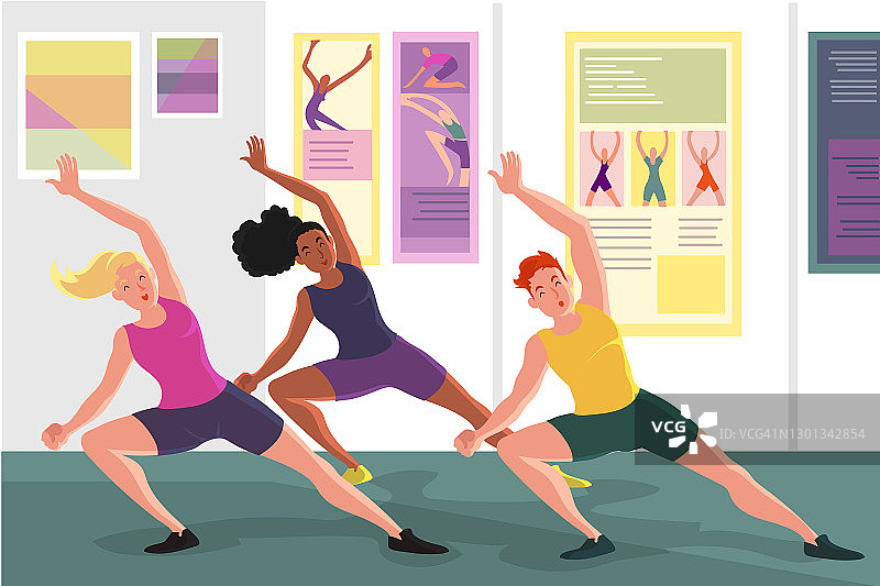 平手画的舞蹈健身课与人矢量插图图片素材