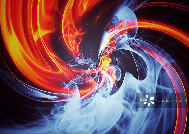 螺旋旋转的火焰和烟雾的3D插图图片素材
