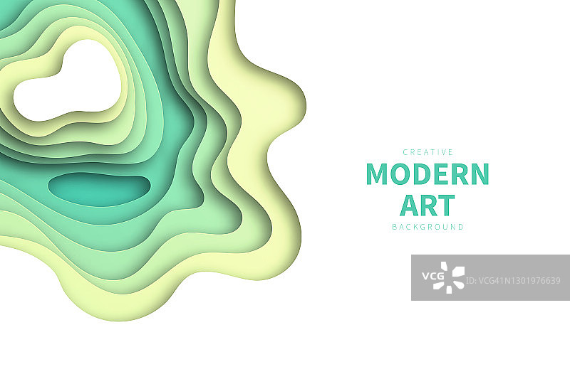 剪纸背景-绿色抽象波浪形状-时尚的3D设计图片素材