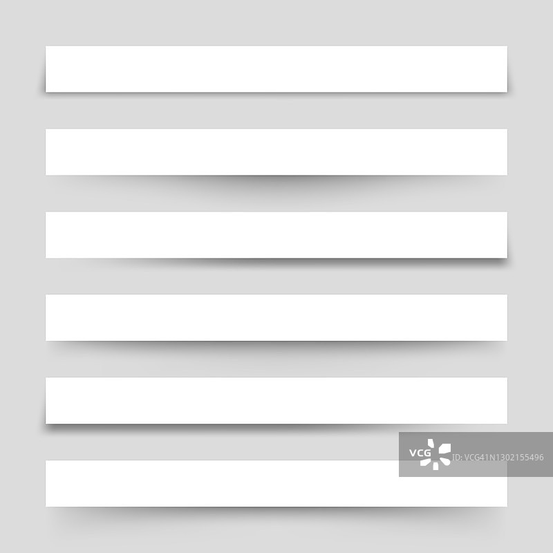 一组带有阴影的白纸片。页面分隔符在灰色背景。逼真的透明阴影效果。为设计元素。矢量图图片素材