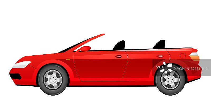 红色敞篷车卡通矢量插图。夏季时尚车无车顶平色对象。时尚的深红色汽车侧面视图。豪华私人汽车隔离在白色背景图片素材