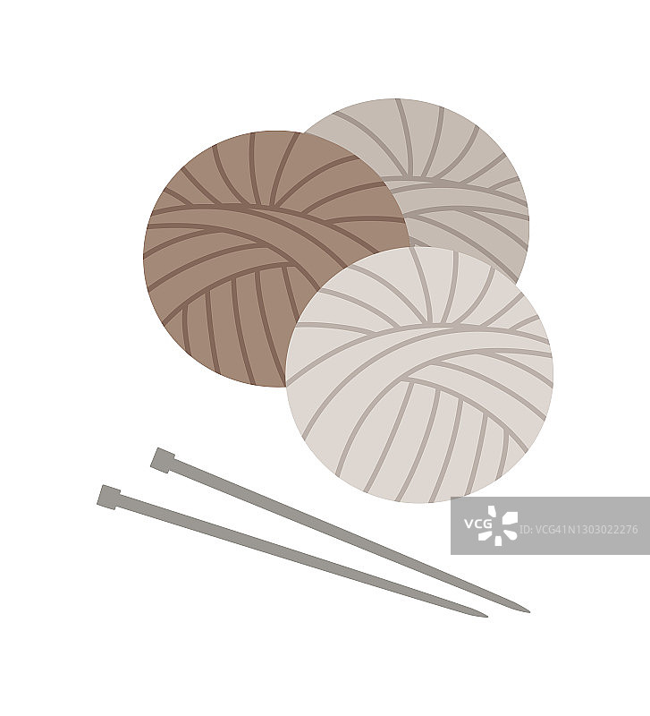 矢量插图的三个球的纱线编织和编织针。图片素材