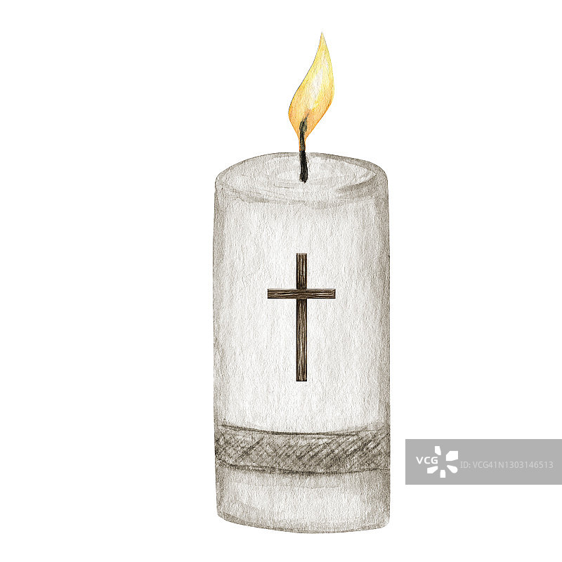 宗教蜡烛火焰火焰光，十字架蜡烛，孤立在白色背景。宗教基督教节日元素图片素材