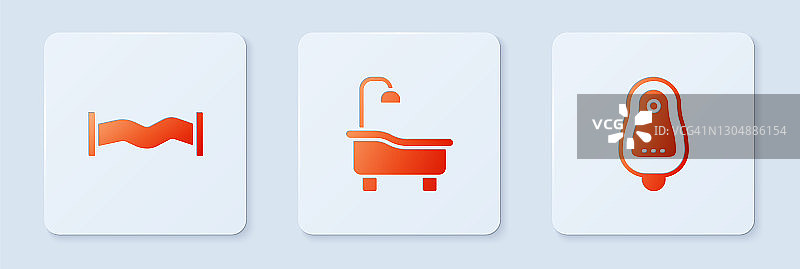 集浴缸、工业金属管、马桶小便器或尿壶。白色正方形按钮。向量图片素材