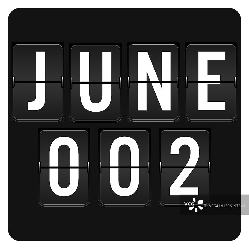 6月2日-每日日历和黑色翻转记分牌数字计时器与日期图片素材