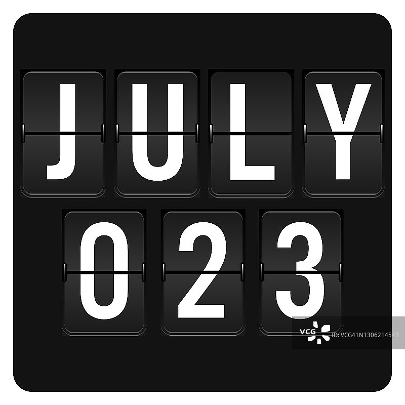7月23日-每日日历和黑色翻转记分板数字计时器与日期图片素材