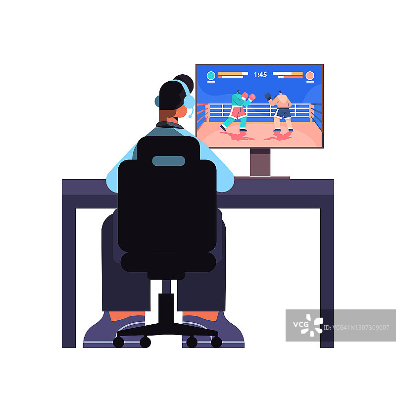 职业虚拟玩家在他的个人电脑上玩在线视频游戏图片素材
