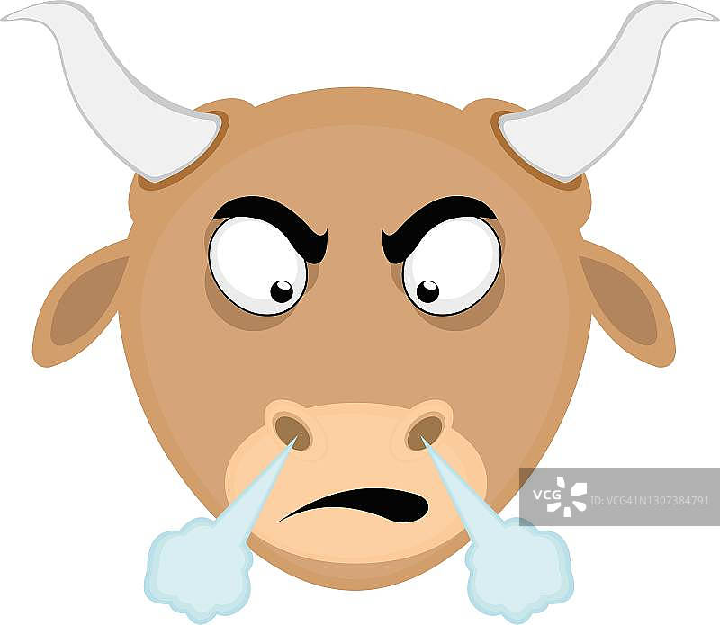 矢量插图卡通公牛与愤怒的表情出来的鼻子烟图片素材