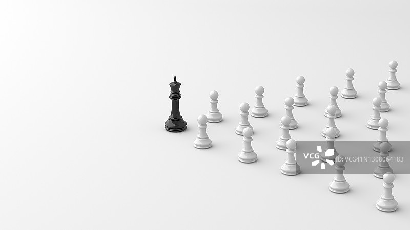 领导理念，黑棋王，从一群白兵中脱颖而出，在白底空白处复制空间图片素材