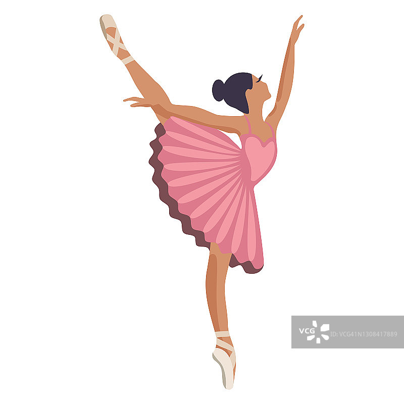 小芭蕾舞女演员在粉红色的芭蕾舞裙，简单的风格矢量在白色的背景图片素材