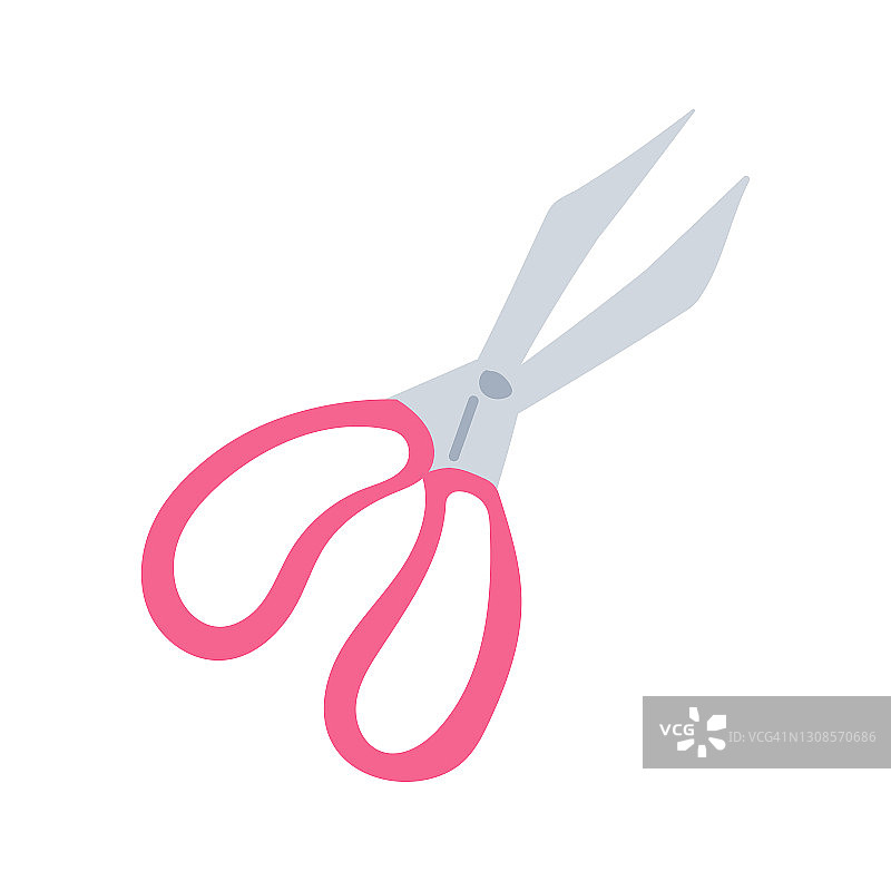 粉色剪刀在白色的背景，矢量插图在一个平坦的风格，图标图片素材