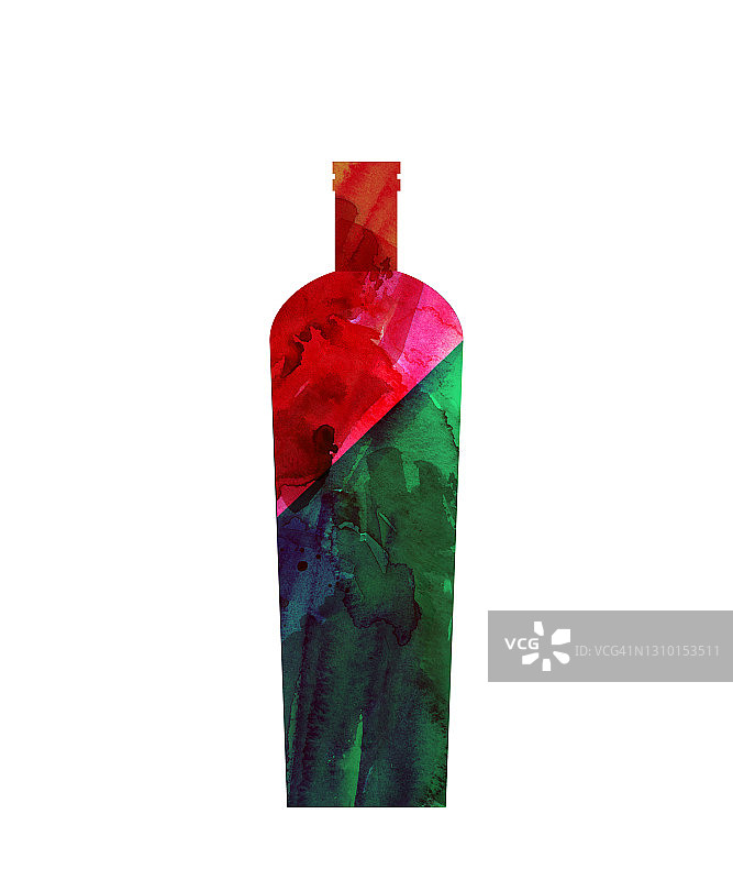 水彩抽象红酒瓶。图片素材