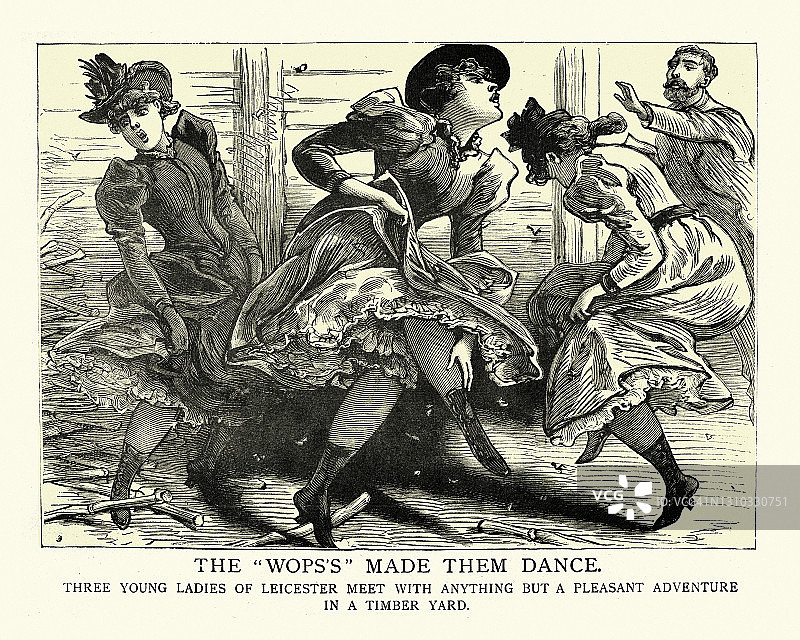 19世纪的维多利亚时代，一群年轻女子被黄蜂蜇了图片素材