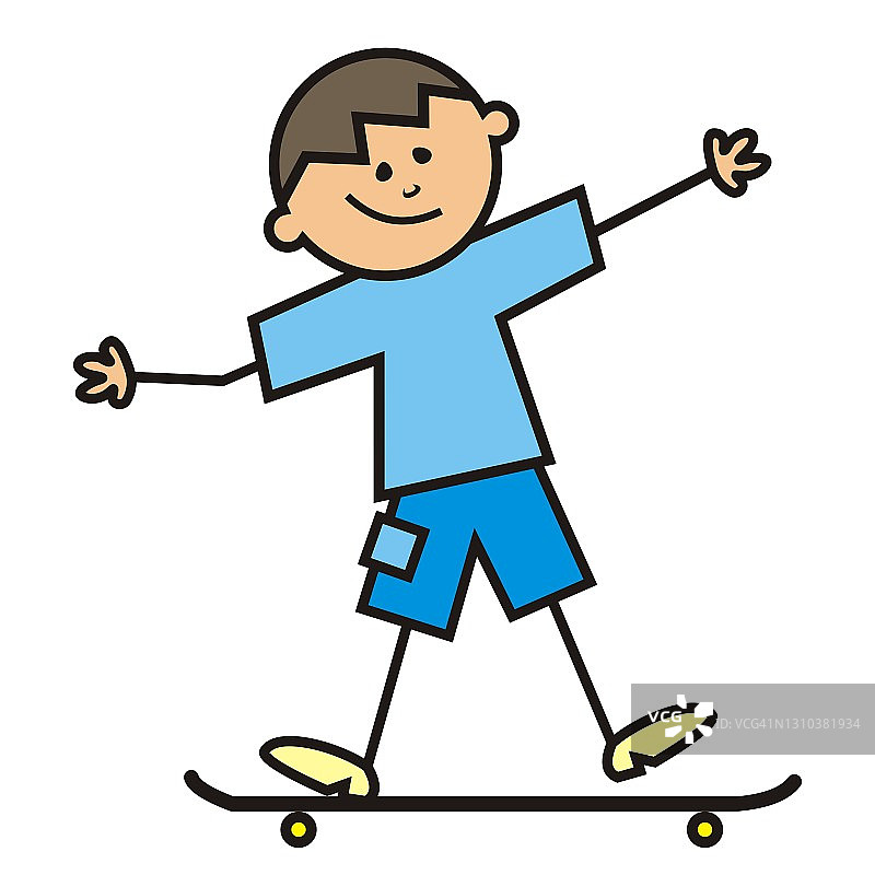 滑板上的男孩，矢量插图图片素材